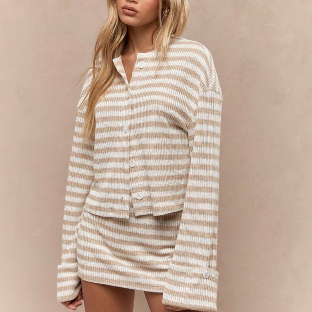 Striped Beige and White Knit Set